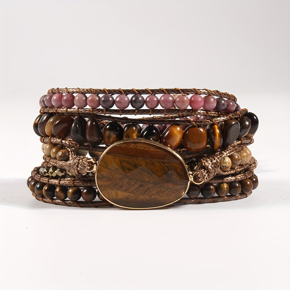 Bohemian Beaded Wrap Bracelet for Women with Natural Stones and Glass Beads