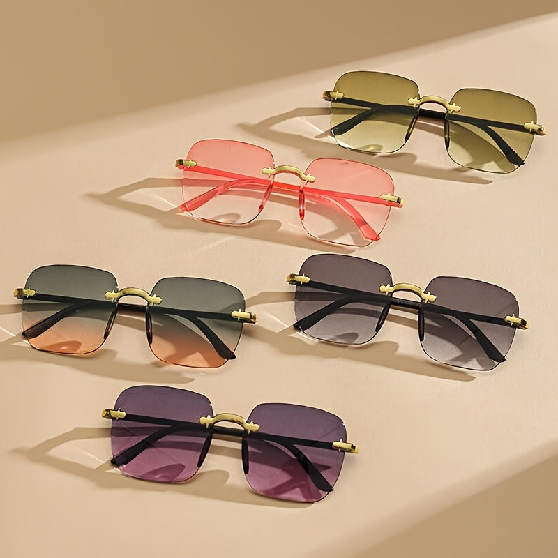 Women's Frameless Square Polycarbonate Sunglasses for Photography and Outdoor Activities