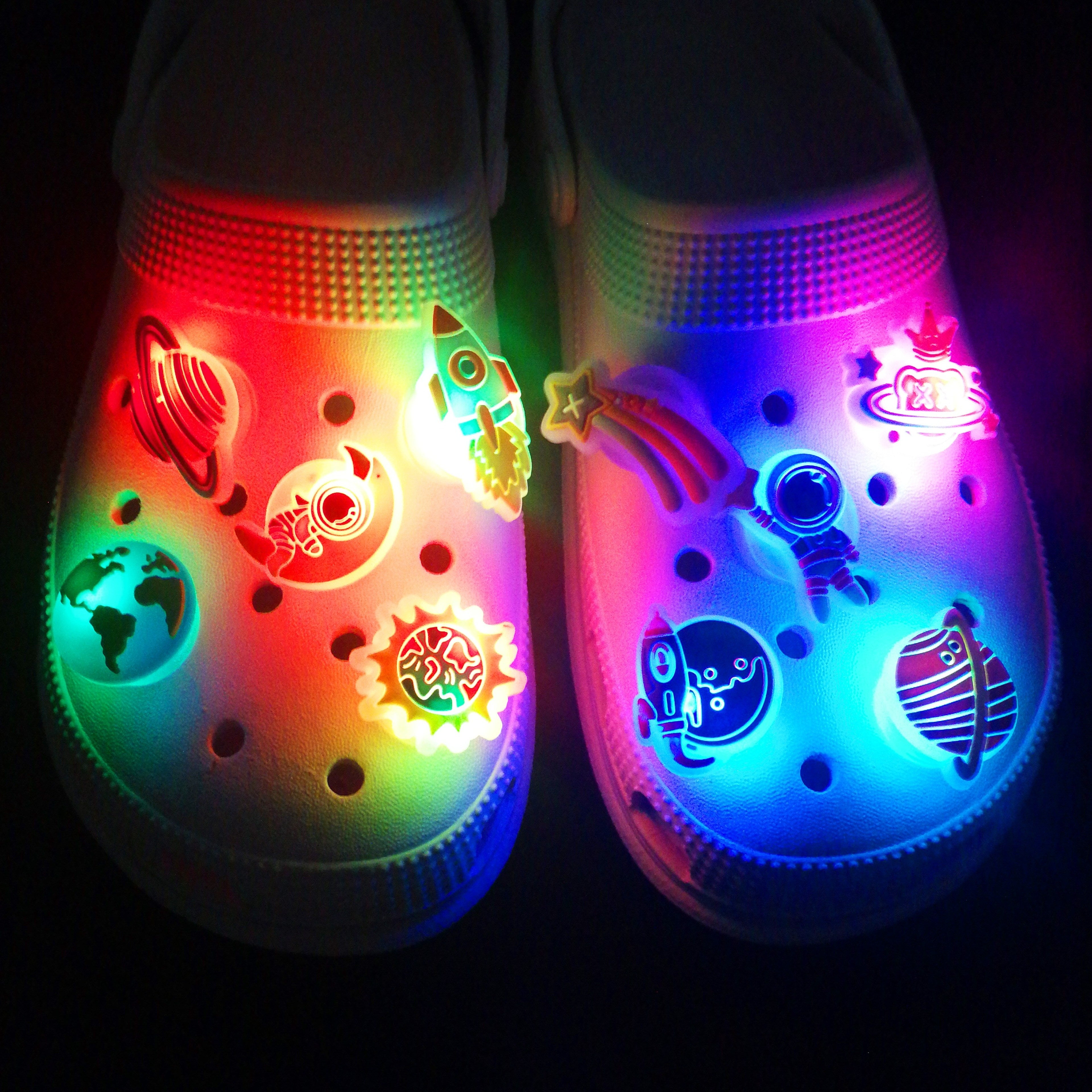 2-Pack Glow-in-The-Dark PVC Astronaut LED Charms for Clogs and Sandals