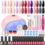 15 Rangi Gel Lak bilan to'plam, UV LED lamp va elektr lakli burg'ulash mashinasi bilan, hayvonlarga zarar yetkazmaydigan vegan