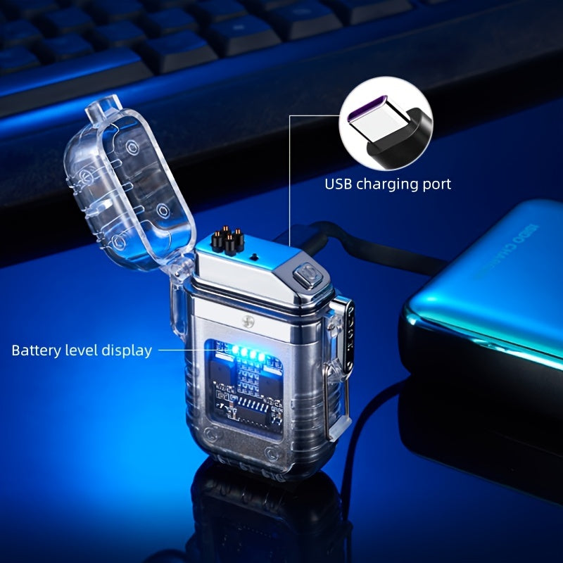 Encendedor recargable de arco de pulso de plasma unisex con linterna y diseño a prueba de viento