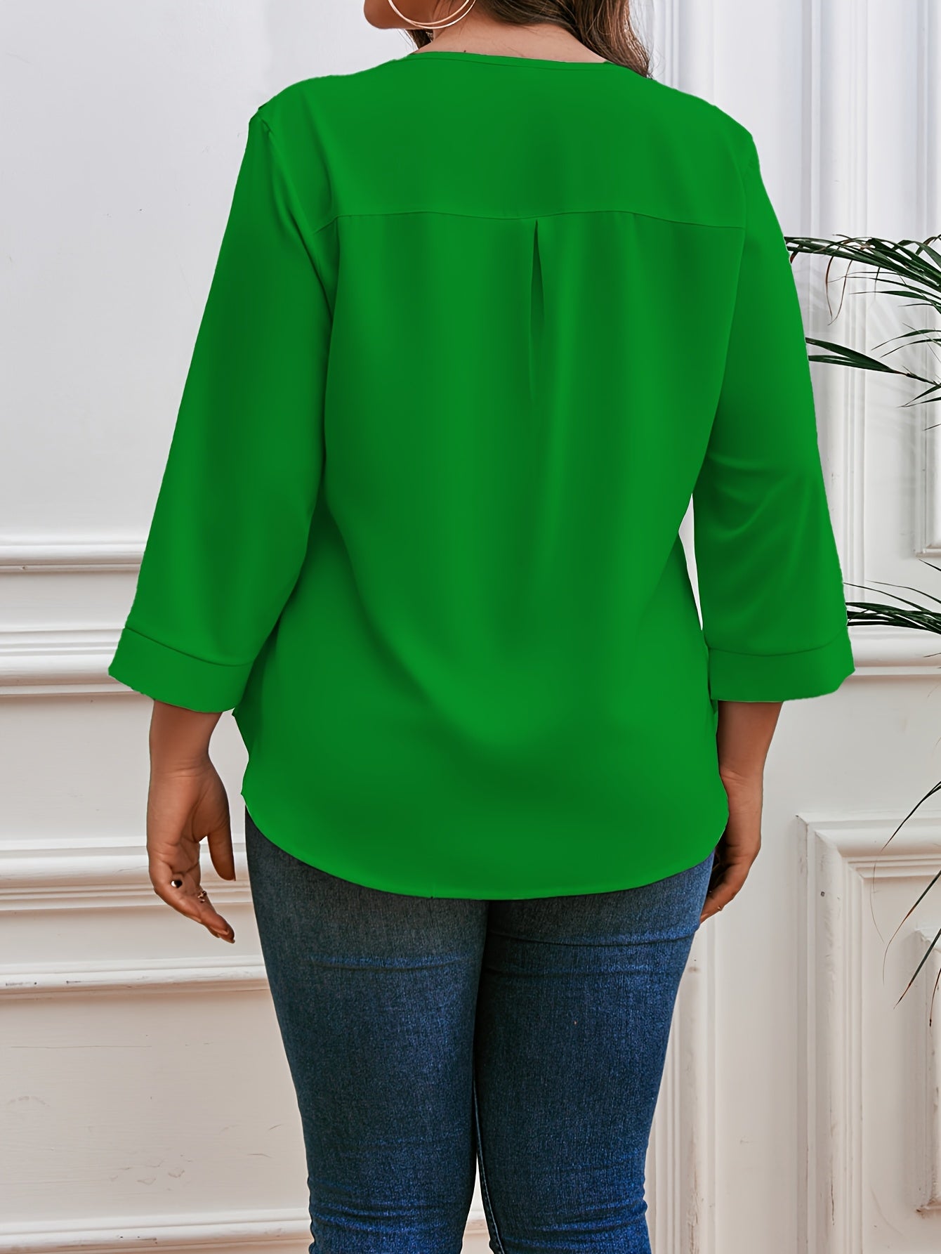 Women's Elegant Crew Neck Blouse with Lace Detail 3/4 Sleeve Solid Polyester