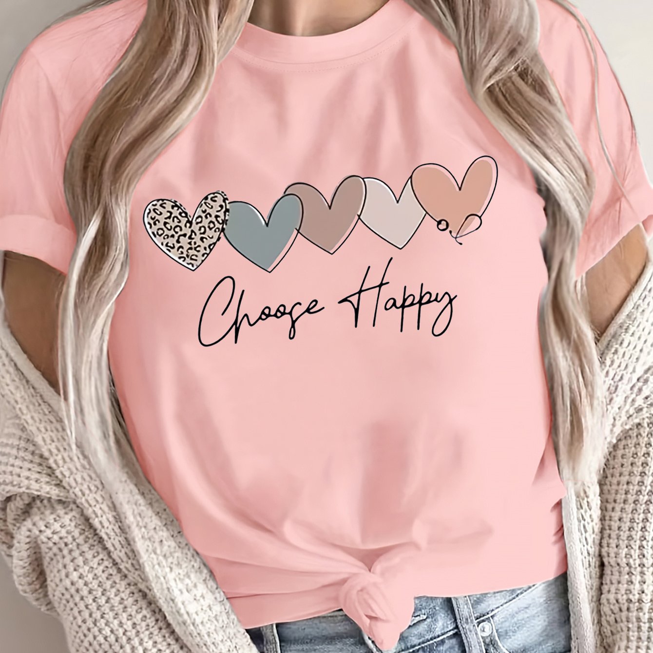 Plus Size Heart Letter Print T-Shirt Casual Short Sleeve Top for Spring and Summer