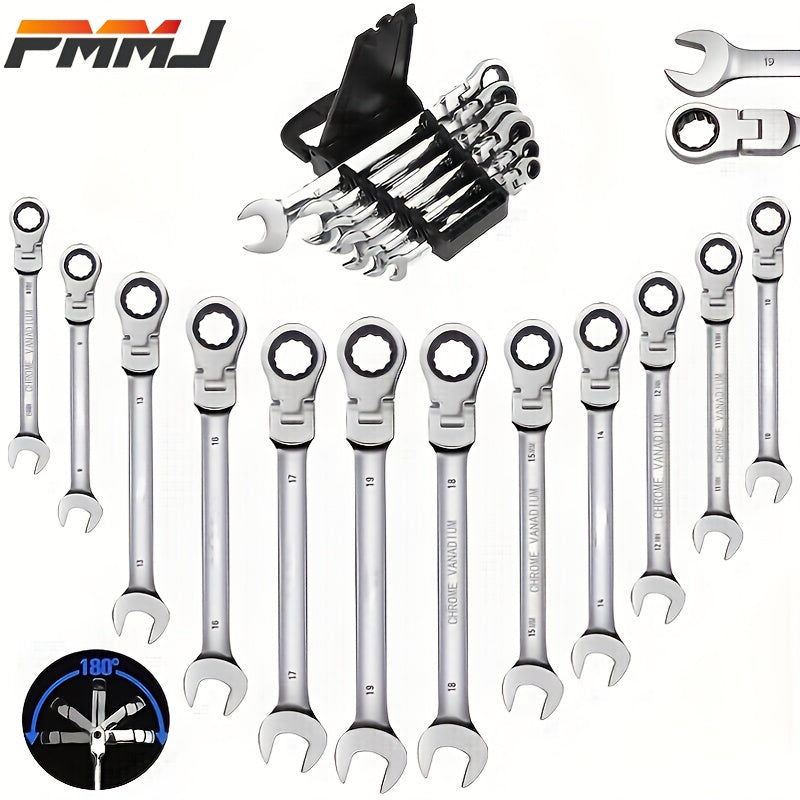 Llave de carraca de cabeza flexible universal de 8-19 mm, herramienta de doble propósito