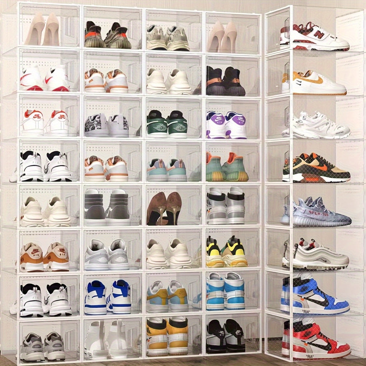 12-Pack Transparent Stackable Shoe Storage Boxes with Flip Top Closure Non-Waterproof Space-Saving