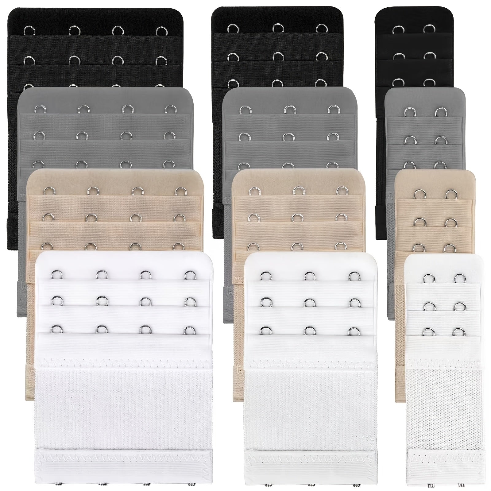 12 Pack Bra Extenders Adjustable 2/3/4 Hook Solid Polyester Knit Fabric for Comfortable Fit