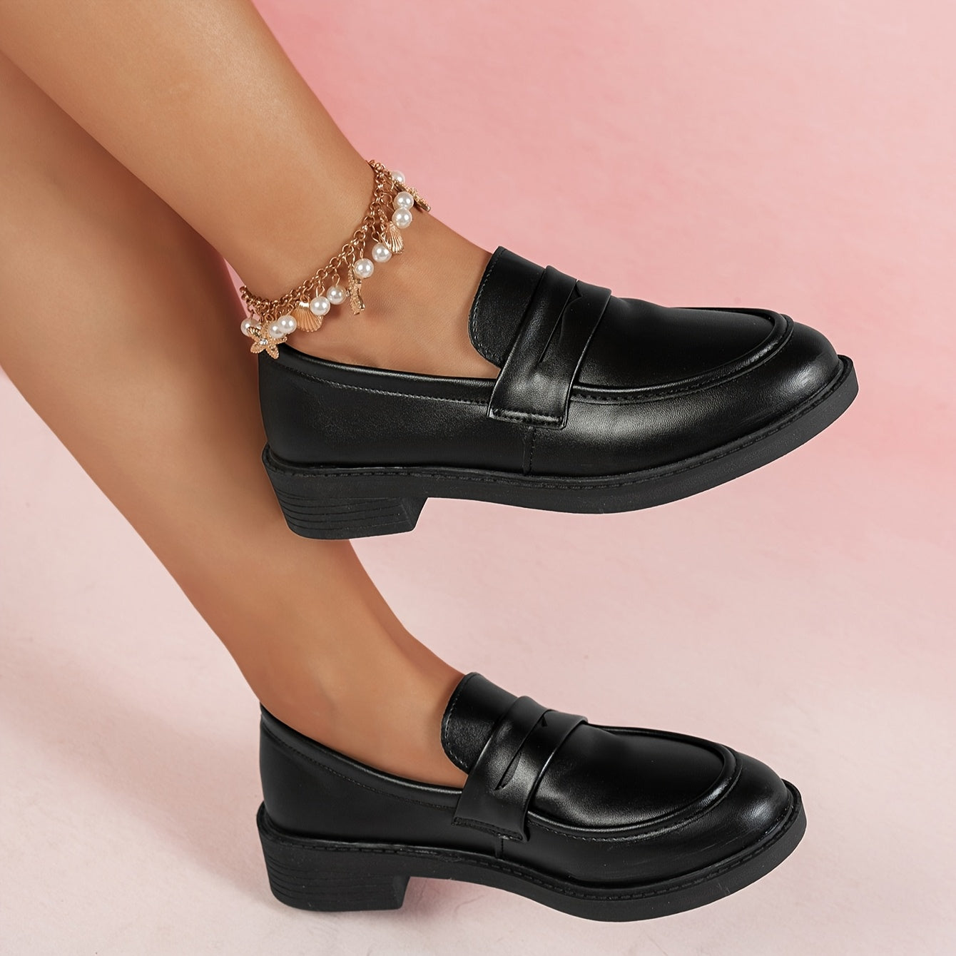 Women Black Loafers Pointed Toe Slip-On Mary Jane Shoes All-Season