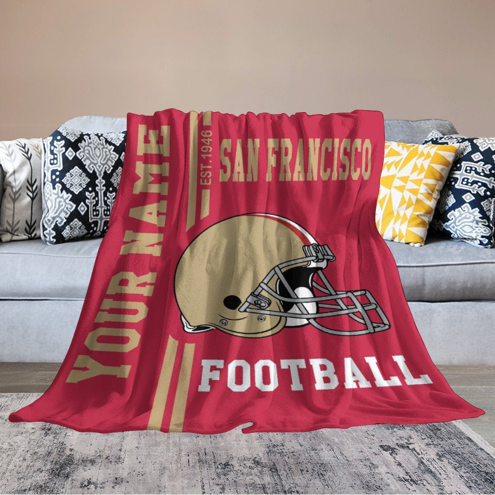 Personalized San Francisco Football Hug Blanket Custom Name for Men Women Boys Sofa Bed Gift