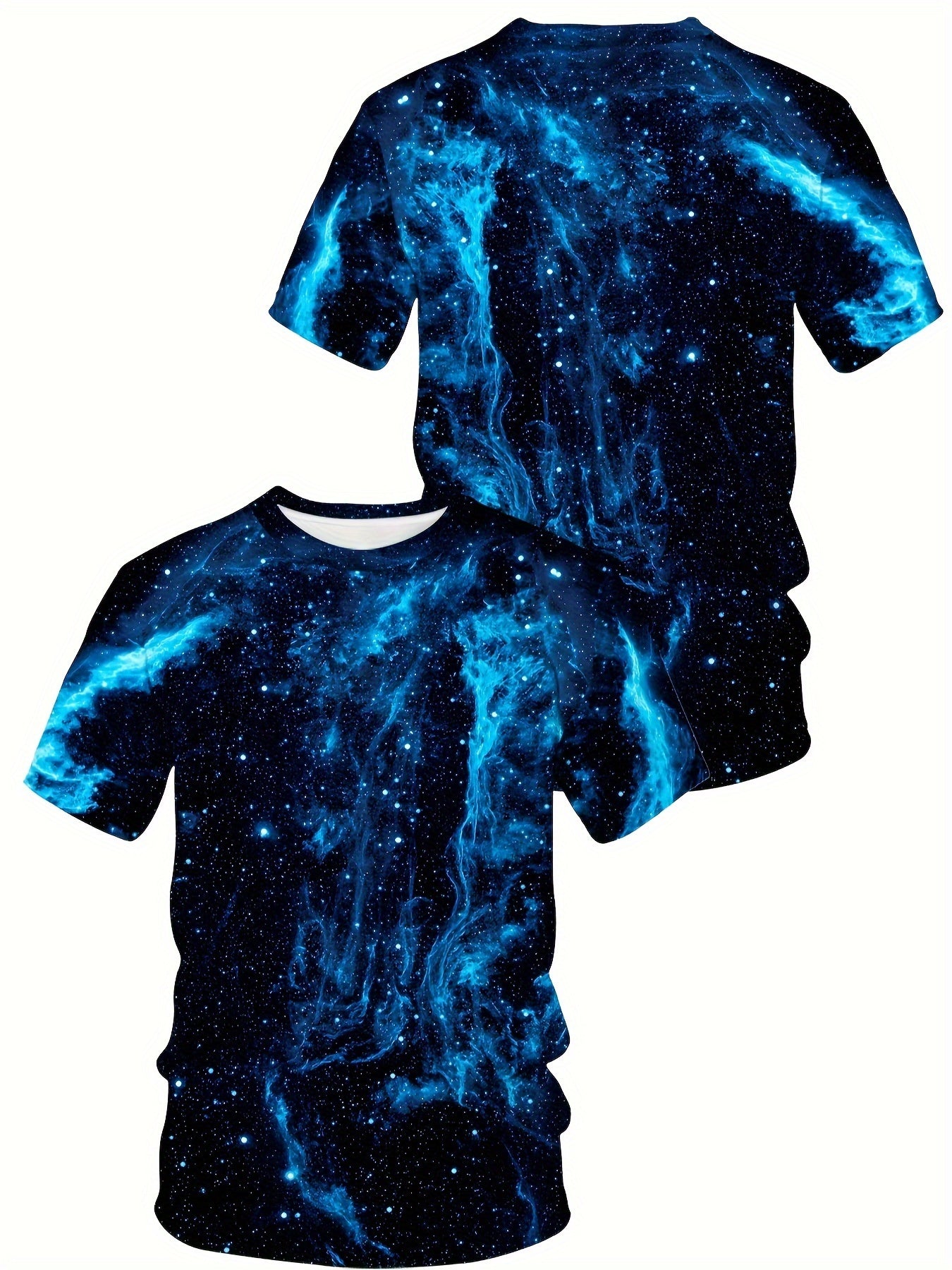 Camiseta de manga corta con estampado 3D de galaxia para hombre, tela de punto geométrica, tallas grandes