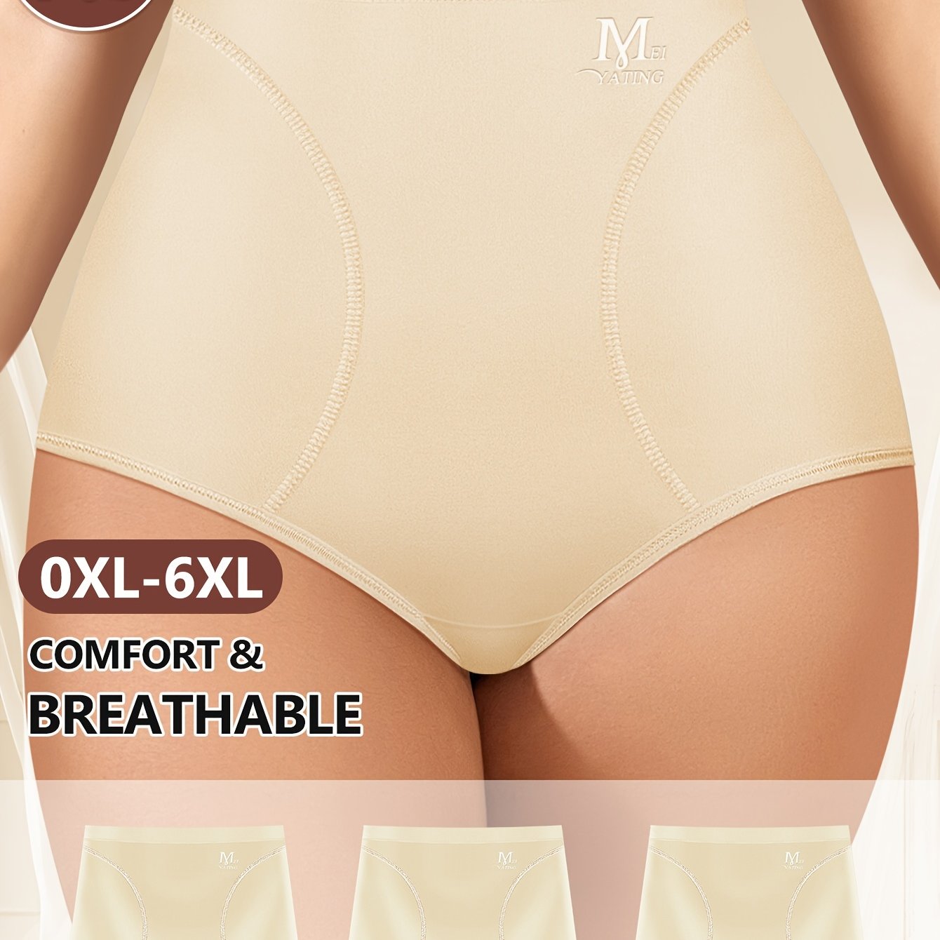 High-Waist Tummy Control Shapewear Panties Seamless Breathable Plus Size in Navy Black Beige