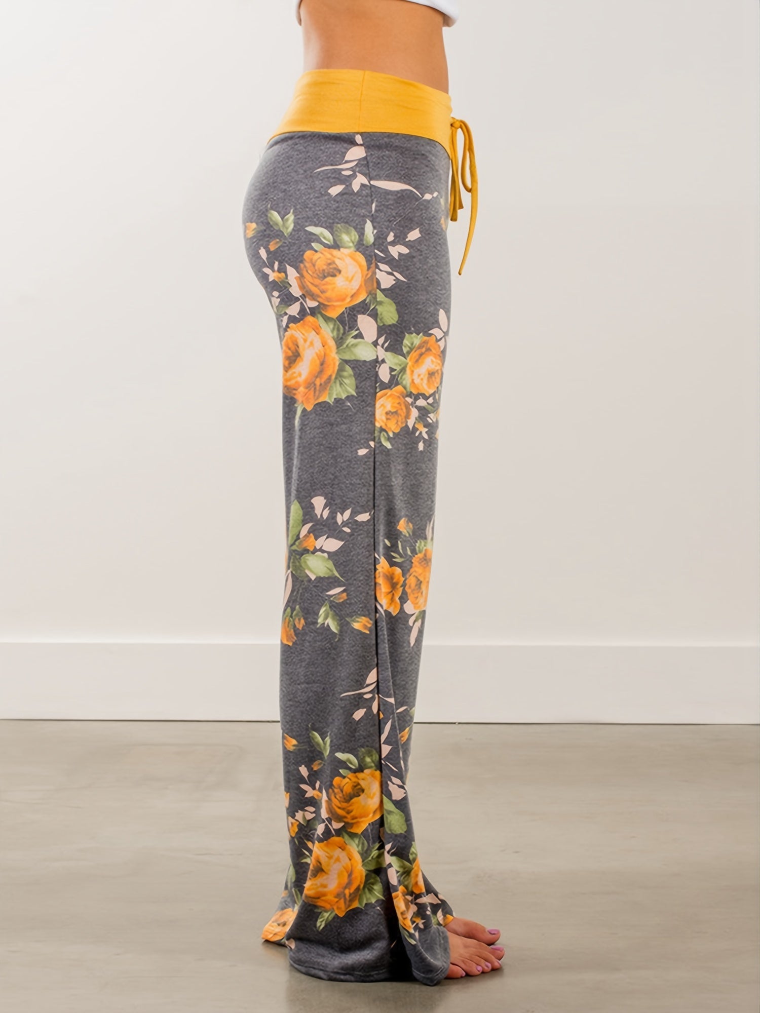 Women's Plus Size Floral Print Wide Leg Lounge Pants with Drawstring