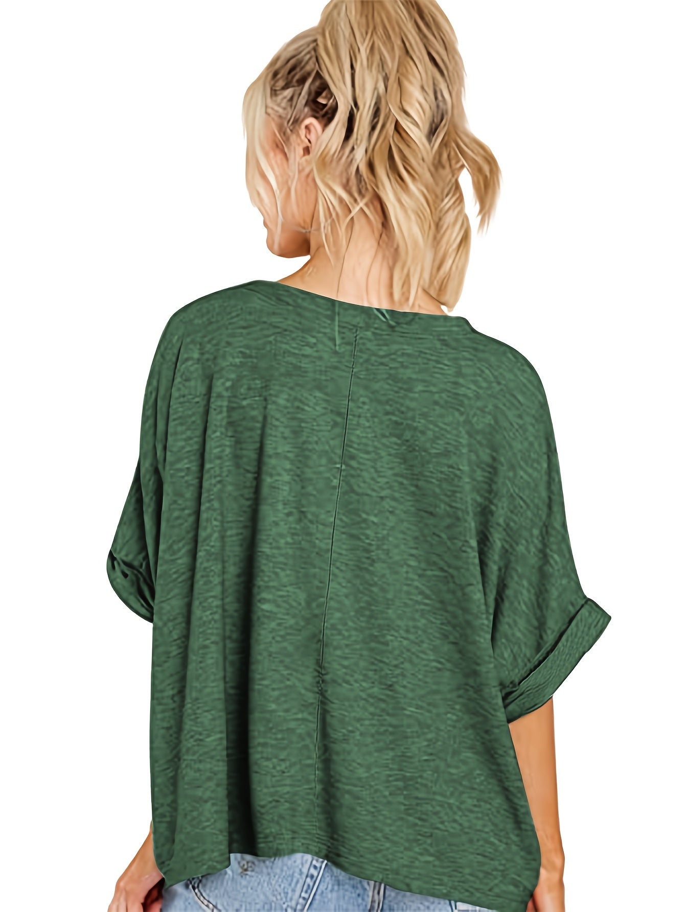 Plus Size Black Loose Fit Women'S T-Shirt Casual Short Sleeve Top