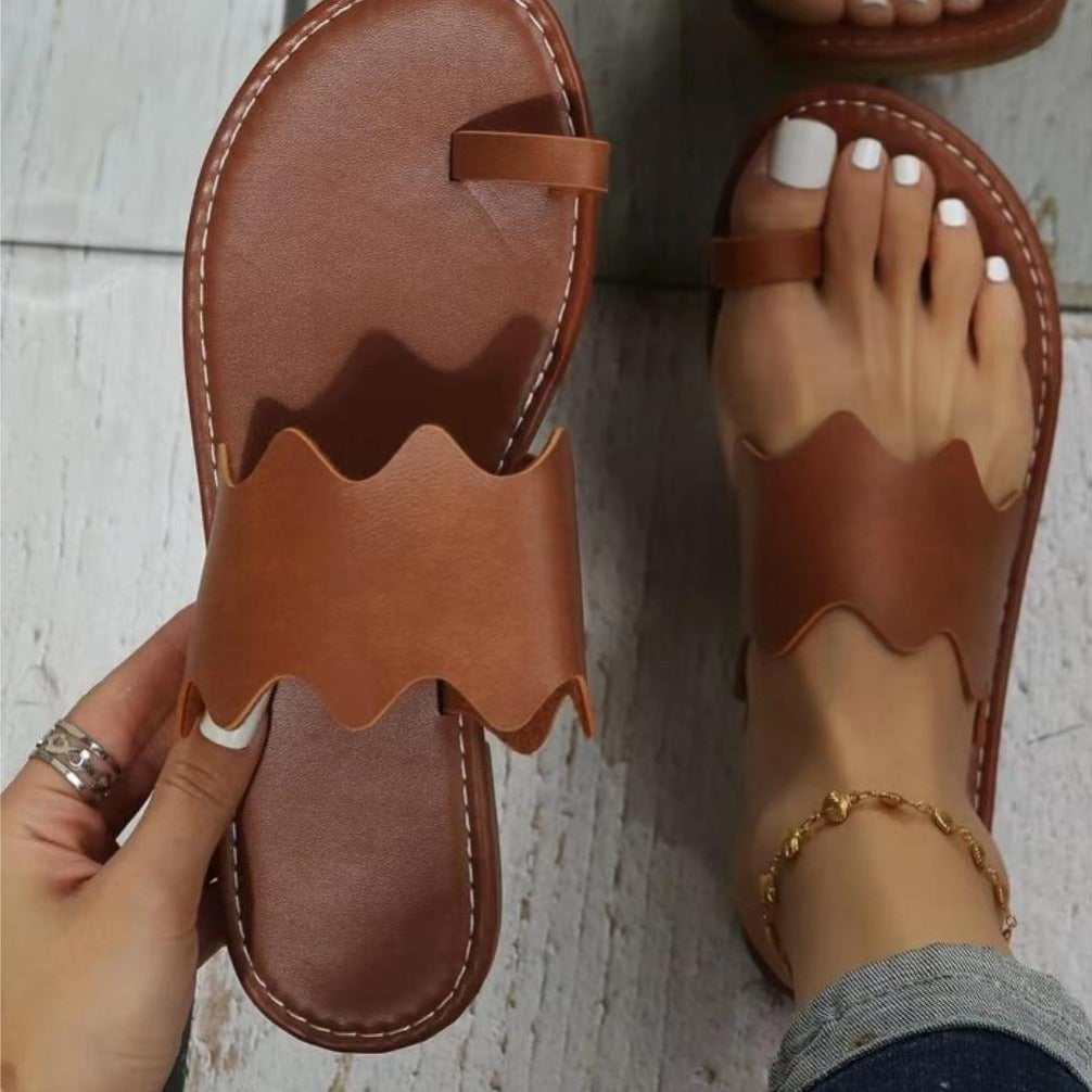 Женские легкие сандалии с петлей на пальце, открытые шлепанцы, летняя обувь