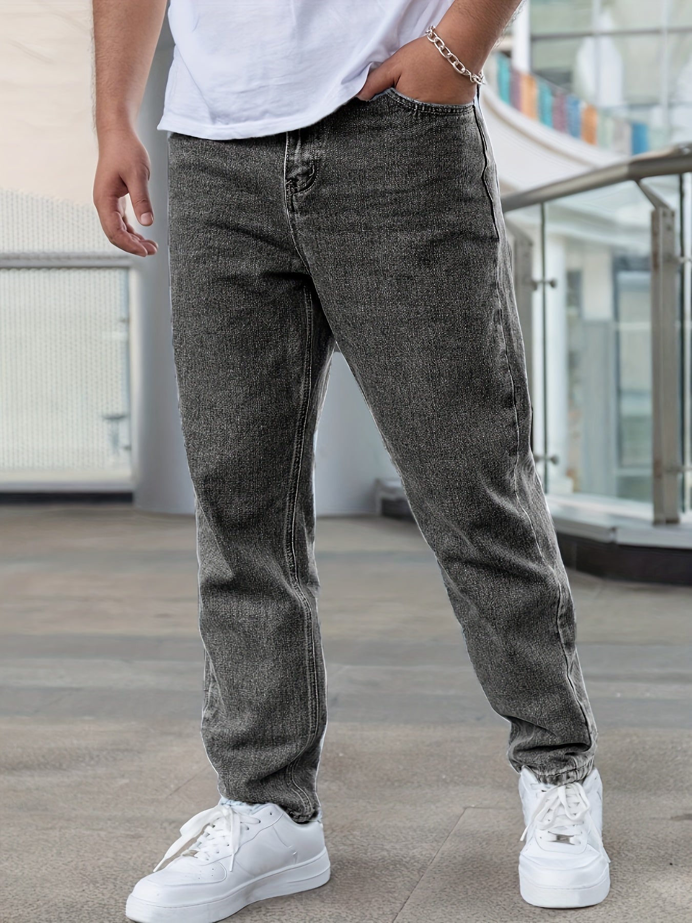 Men's Cotton Blend Wide Leg Denim Pants Casual Street Style All-Season Jeans