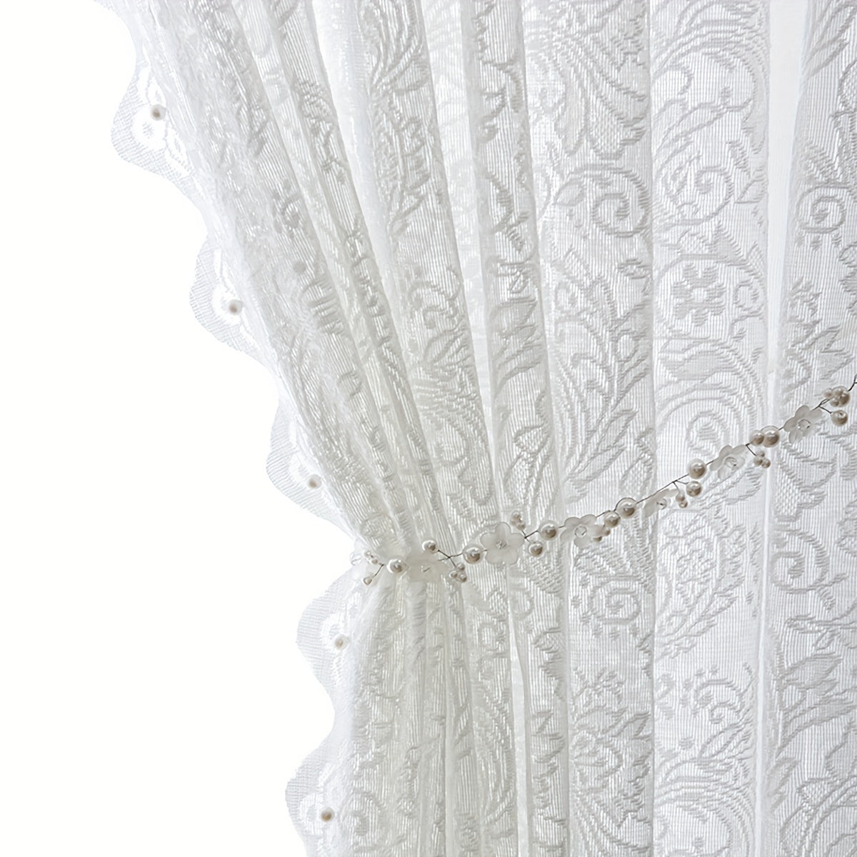 Sheer Lace Curtain with Small Flower Bead Design White for Living Room Bedroom Dining Room