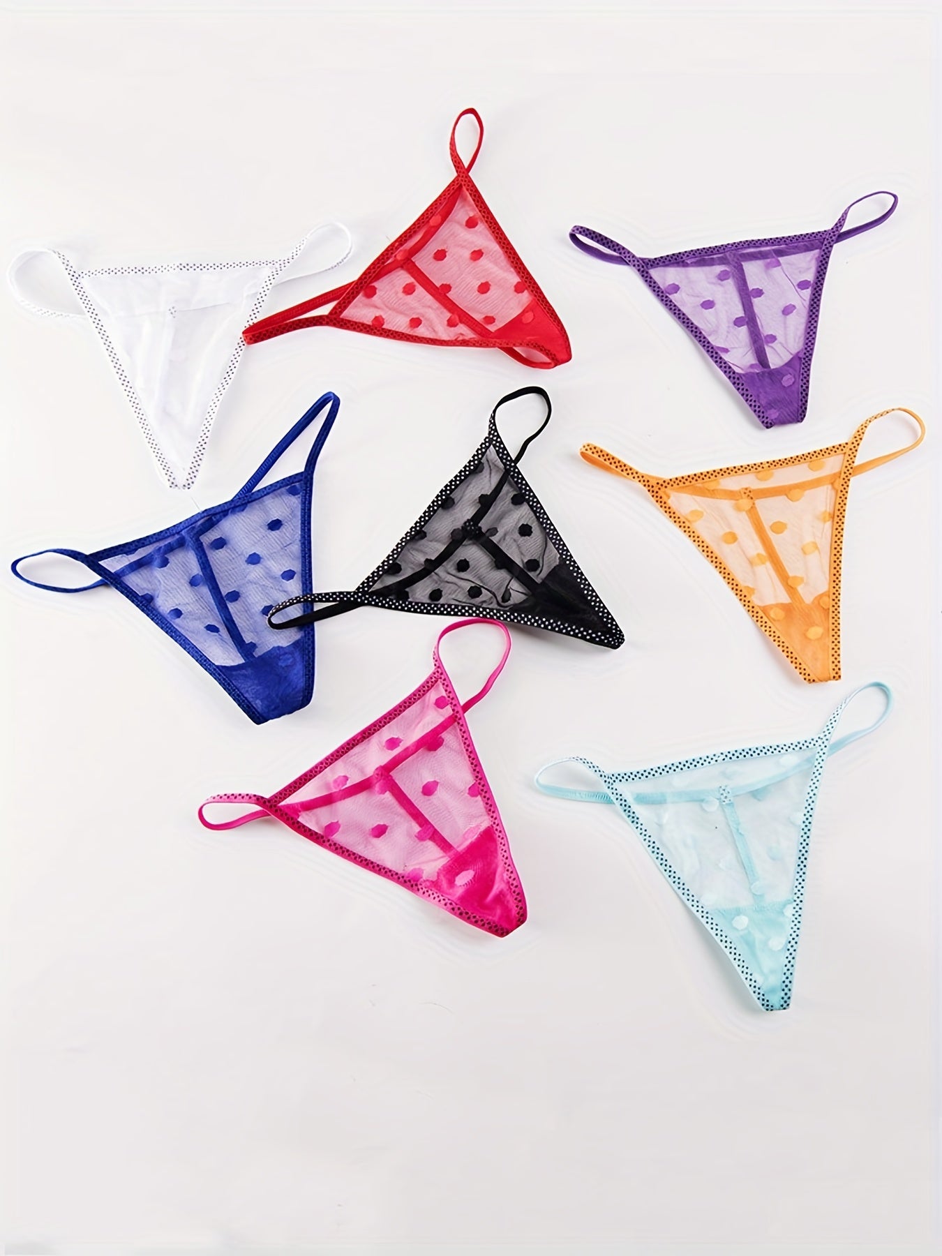 Women's Semi-Sheer Dot Pattern Thong Panties 8-Pack Stretchy Comfortable