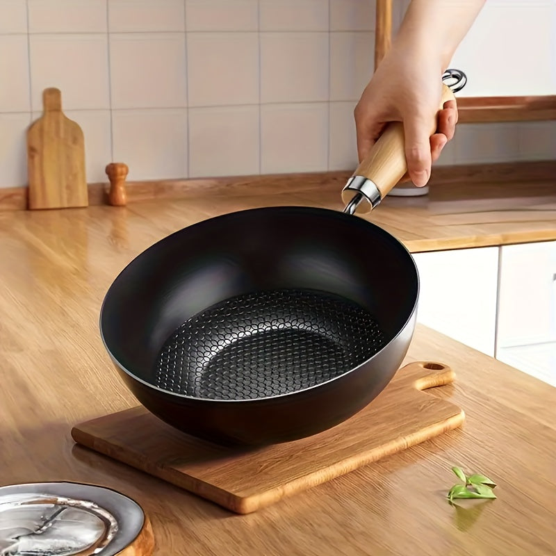 Wok de hierro fundido de 20cm, sartén tradicional china antiadherente para cocinas de gas y eléctricas