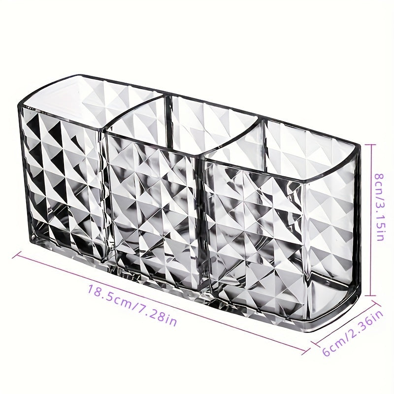Clear Plastic Makeup Organizer with 3 Compartments for Cosmetics and Accessories
