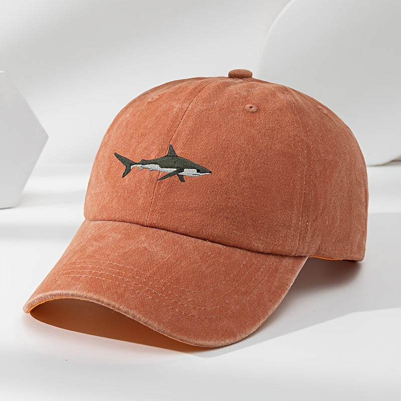 Vintage Shark Embroidery Baseball Cap Adjustable Polyester Soft Animal Pattern