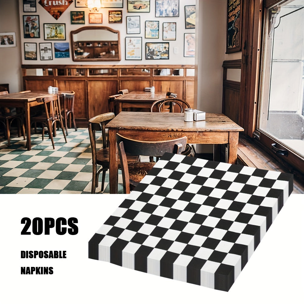 Black And White Checkered Disposable Napkins 33x33cm For Weddings Parties Holidays