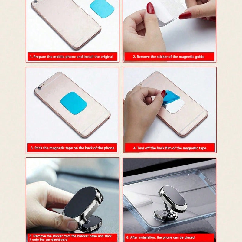 360-Degree Rotating Magnetic Car Dashboard Mount Zinc Alloy Adjustable Phone Holder with Memory Foam Wrist Rest