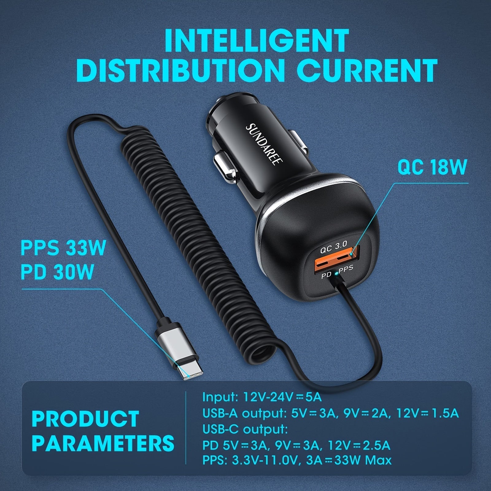 Universal Car Charger USB C 51W Fast Charging Power Adapter