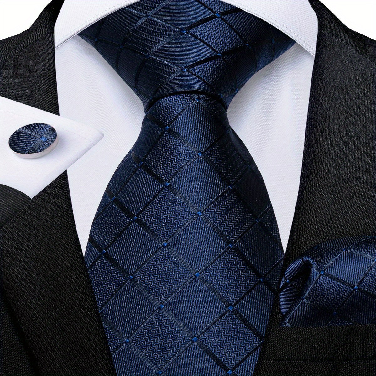 Men's Blue Paisley Striped Tie Handkerchief Cufflinks Wedding Accessories Set