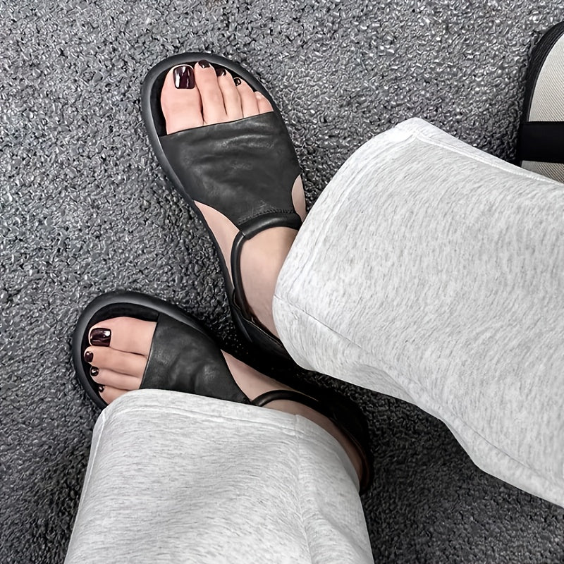 Women's Flat Bottom Fish Mouth Sandals Breathable Summer Open Toe Black