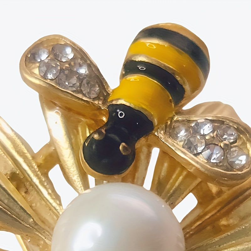 Vintage Alloy Bee Sunflower Brooch Pin with Rhinestone Accent