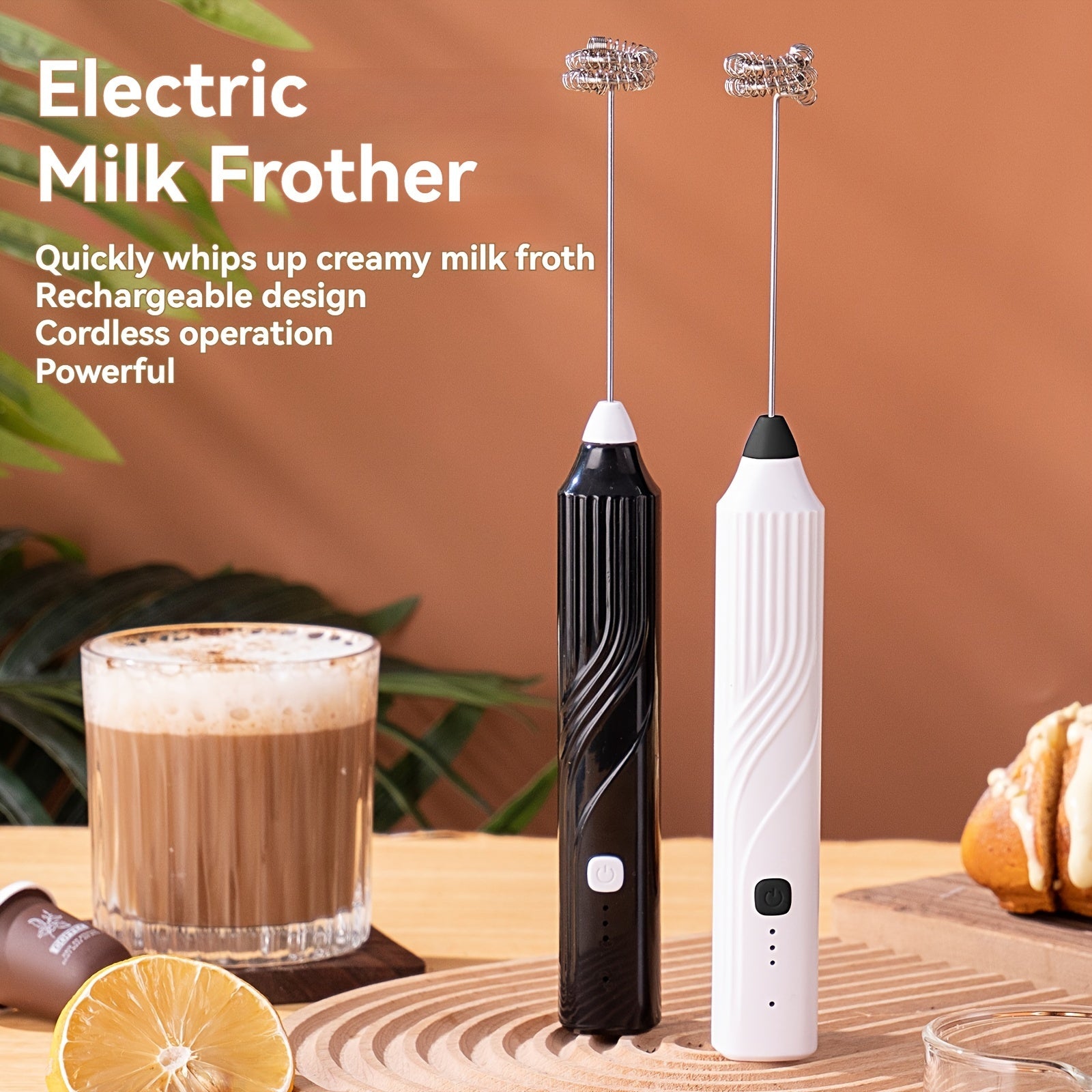 Electric Milk Frother Handheld Blender Stainless Steel 3-Speed for Coffee Cappuccino Foam
