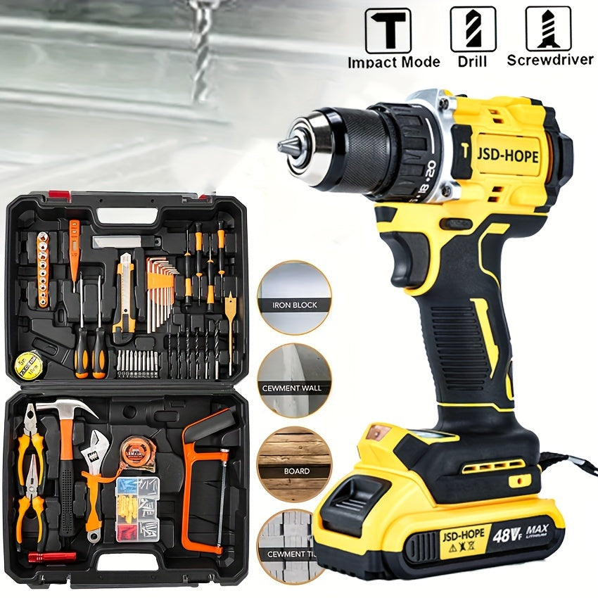 Cordless Impact Drill and Driver Kit 21V Lithium Electric Screwdriver with T-Wrench and Hex Shaft