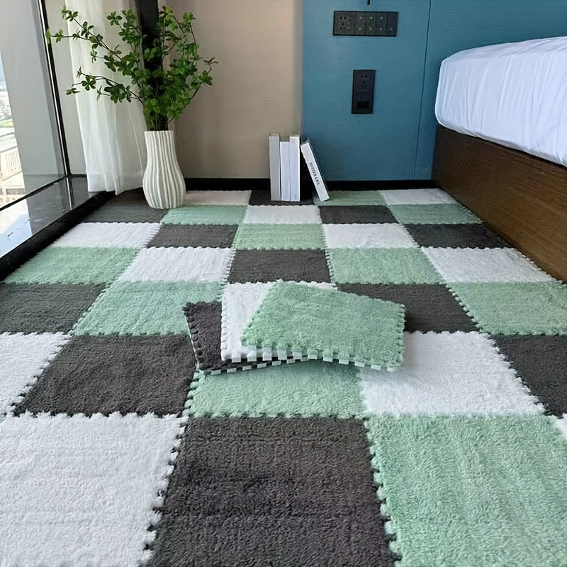 36pcs Floral Pattern Room Rug Set Lightweight Washable Braided Carpet Tiles Low Pile Soundproof Floor Mats for Living Room Bedroom