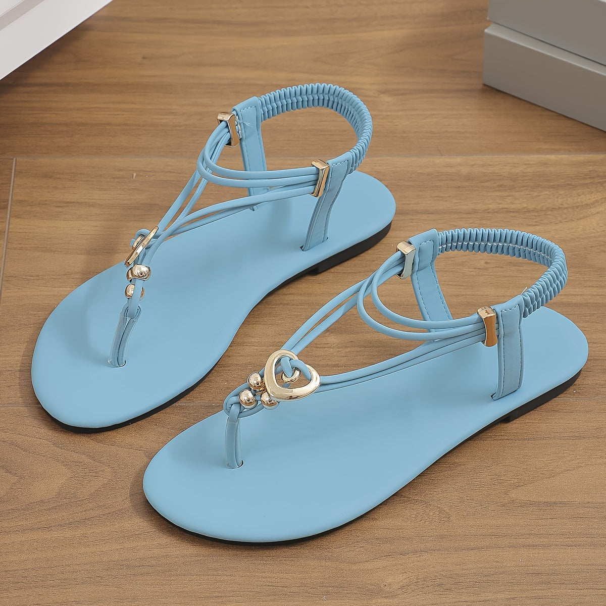 Women's Summer Thong Sandals with Elastic Ankle Straps Flat Beach Shoes