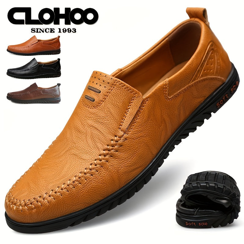 Erkaklar uchun qora loferlar, bo'linma charm yuqori qismi, yumshoq taglik va har mavsumga mos tasodifiy uslub. PU ichki astar va kauchuk taglik bilan jihozlangan.