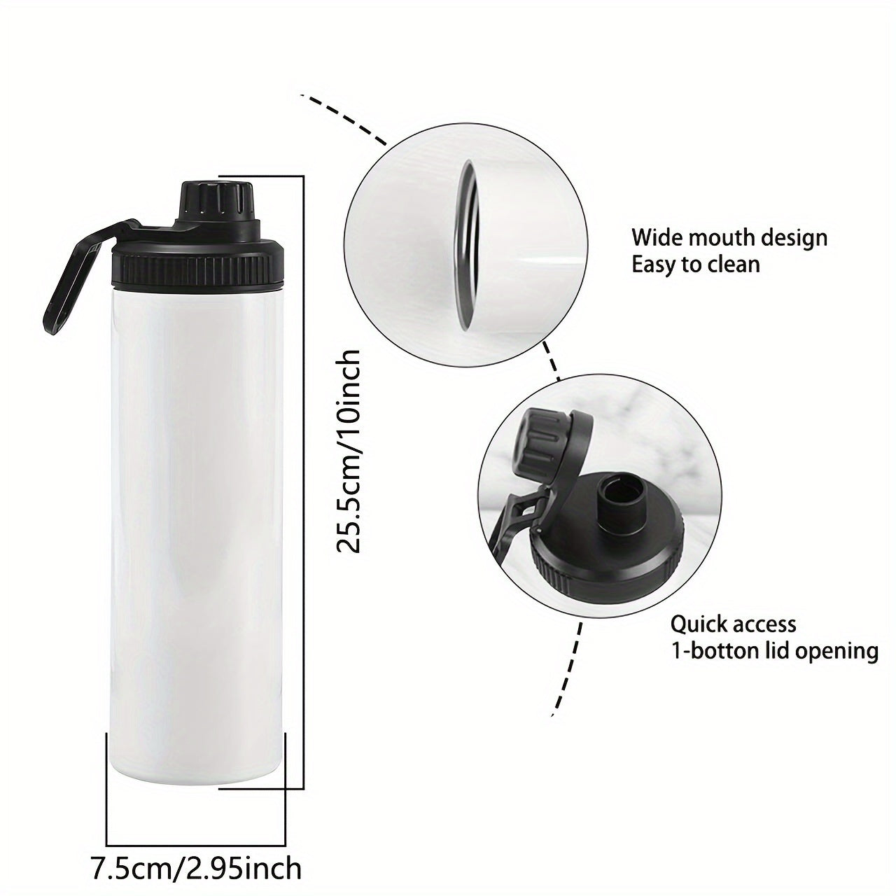 20oz Stainless Steel Insulated Water Bottle with Lid for Hot and Cold Drinks