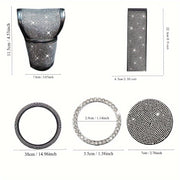 Bling Car Interior Accessory Set 7-Piece Diamond Steering Wheel Cover Rhinestone Seat Belt Coasters
