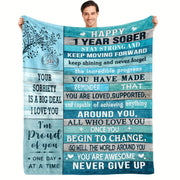 Inspirational Throw Blanket for Men Women 1 Year Sobriety Recovery Digital Print All-Season Flannel