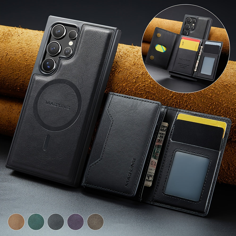 Magnetic RFID Wallet Case for Samsung Phones with Card Slots Shockproof and Wireless Charging Compatibility