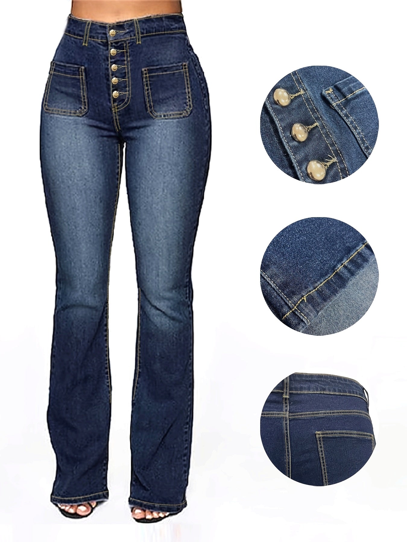 Women's Plus Size High-Waisted Jeans Solid Color All-Season Woven Fabric