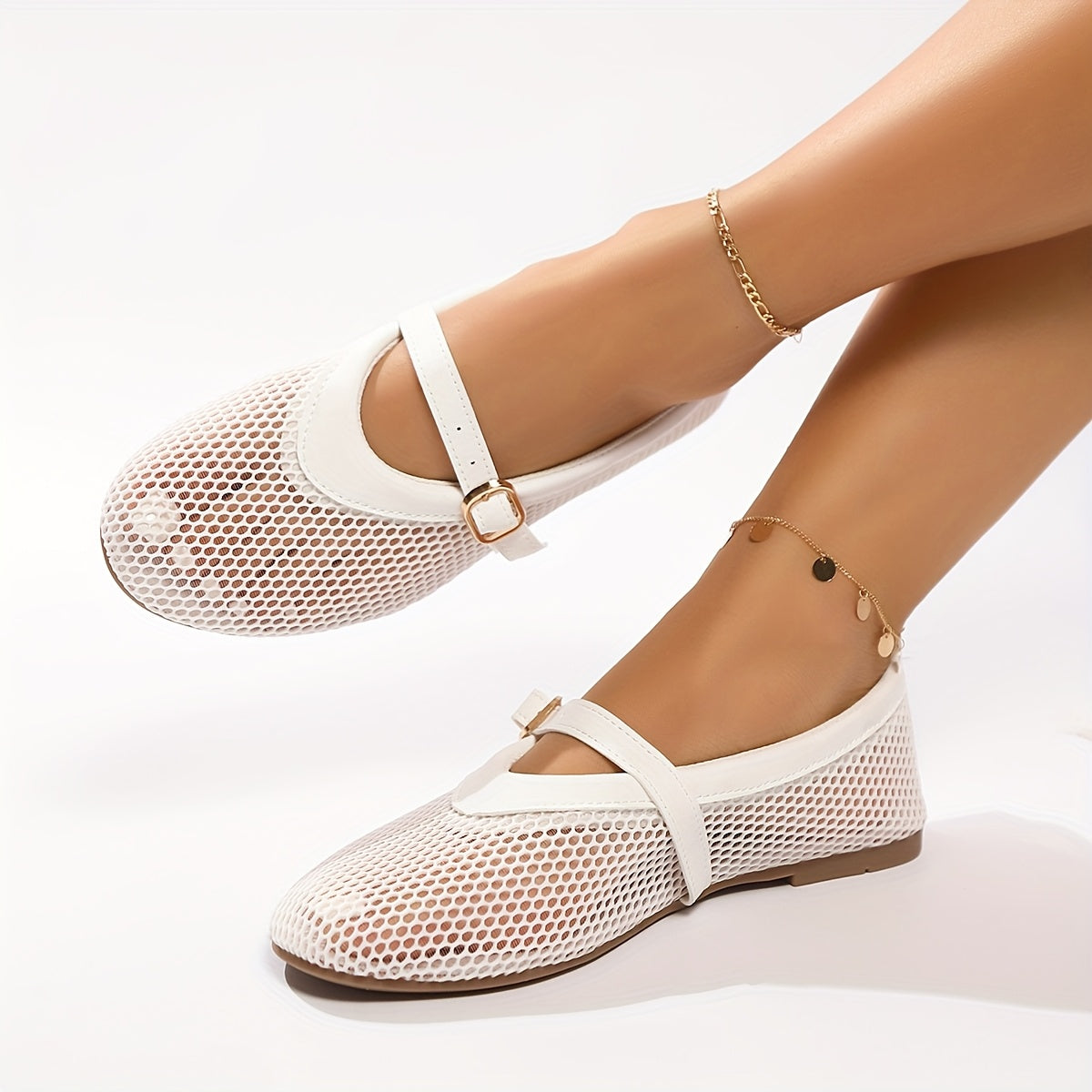 Zapatos planos de red de mujer con recortes y malla para uso casual al aire libre