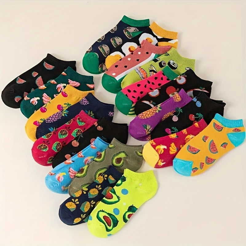 Knee-High Socks for Teens Avocado Burger Cartoon Pattern 10 or 20 Pairs All-Season