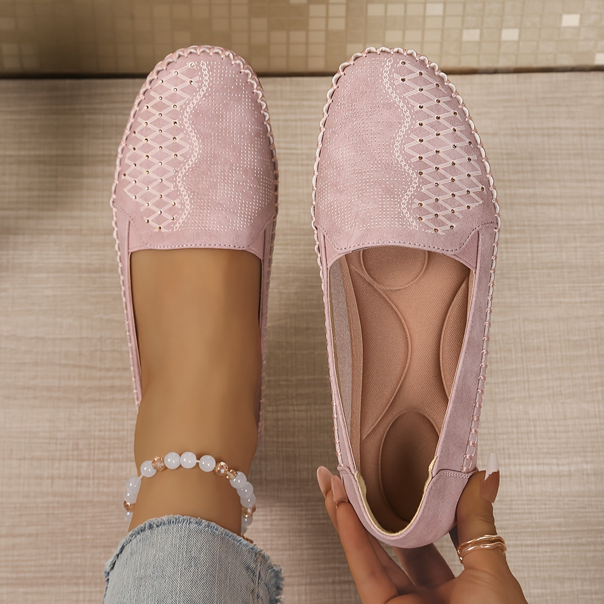 Women's Faux Cover Slip-On Flat Shoes with Embroidery All-Season Casual