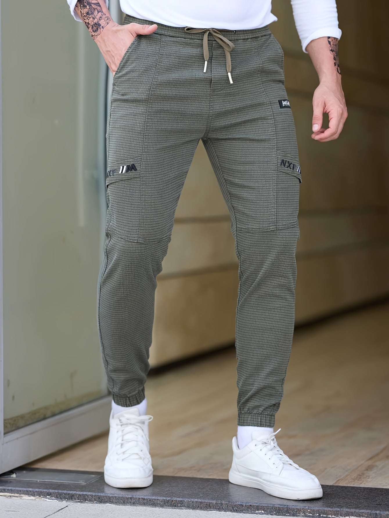 Men's Cotton Blend Jogger Pants with Drawstrings Loose Fit Harem Trousers Casual Fall Winter