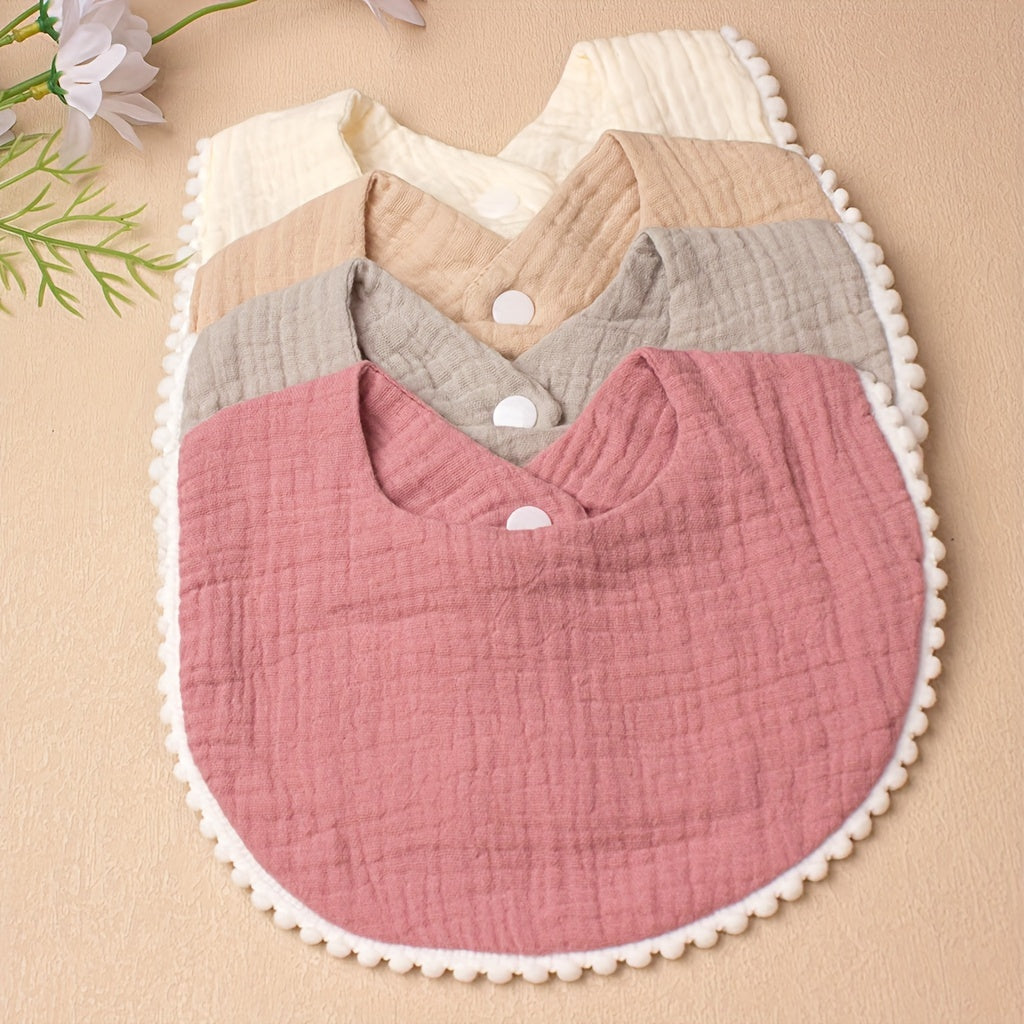 Baby Drool Towels Set of 4 Solid Color Gauze Lace Baby Bibs for Girls and Boys