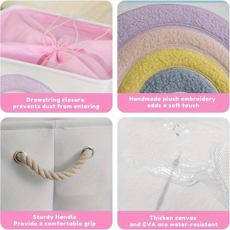 Большая корзина для хранения на холсте с ручками, складная, с радужным дизайном для игрушек, организации дома