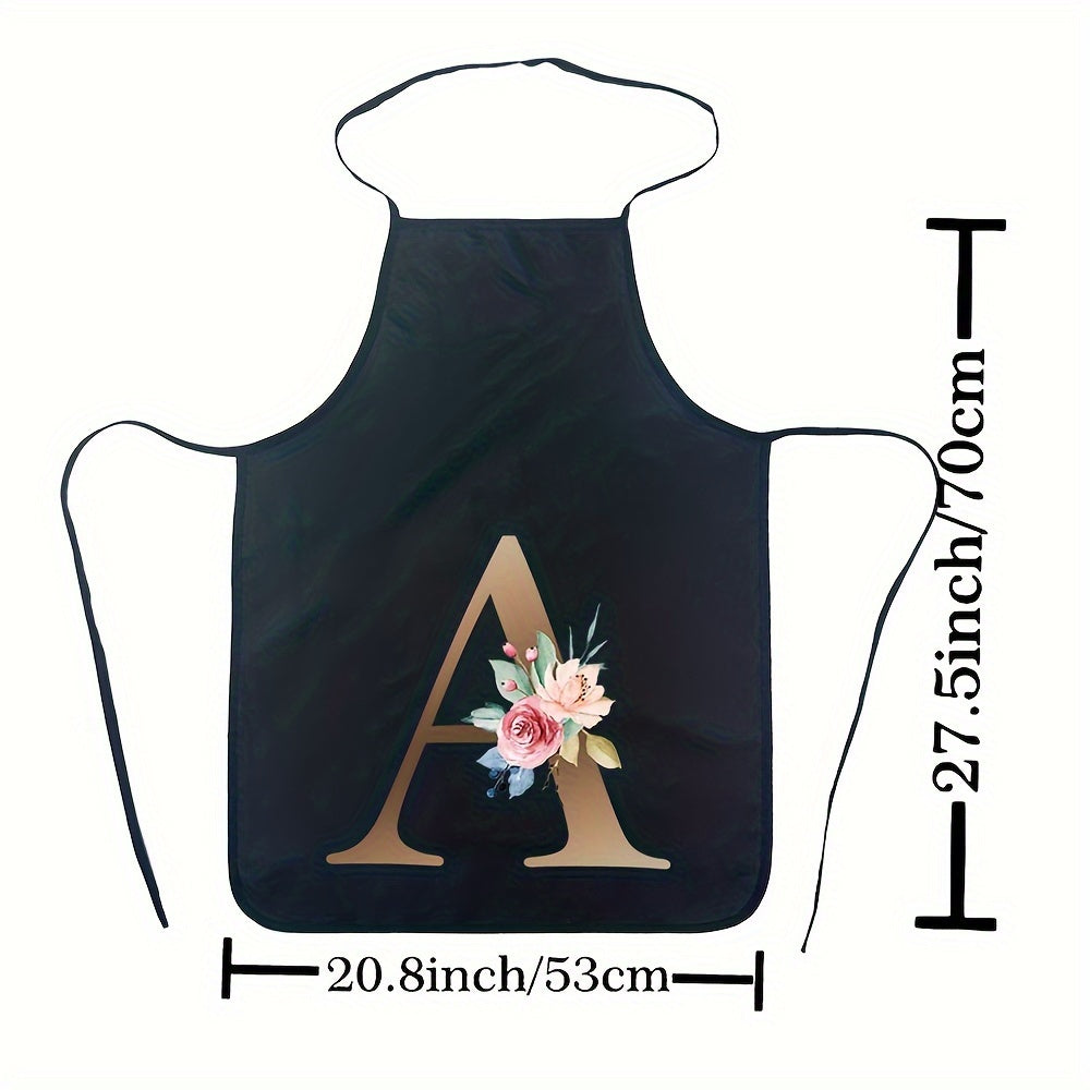 Women's Floral Polyester Kitchen Apron with Letter Print and Monogram