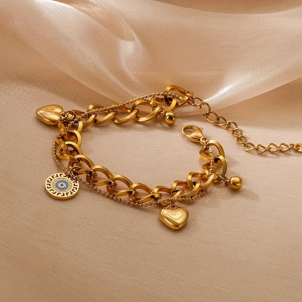 Trendy Gold Stainless Steel Enamel Bracelet for Men Women Daily Wear Street Party