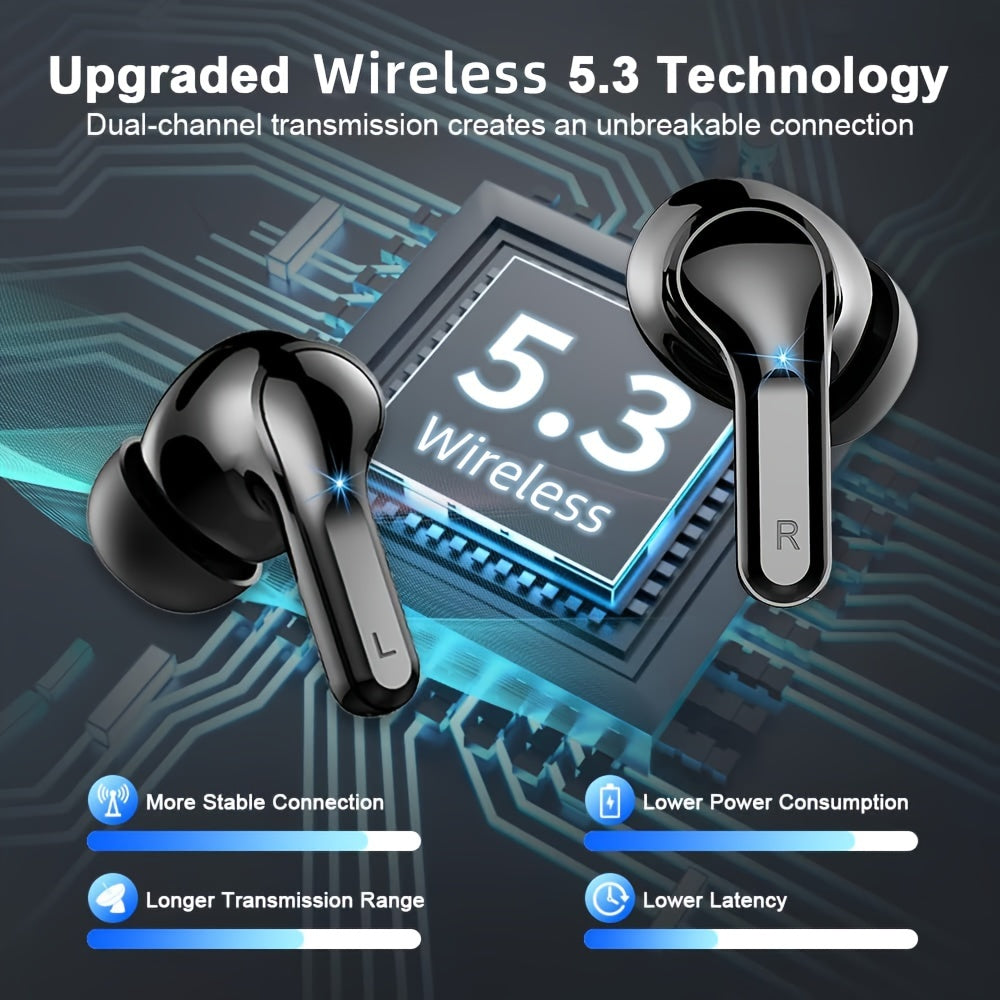 Wireless Earbuds with Stereo Bass Dual Microphone 40H Call USB-C LED Display