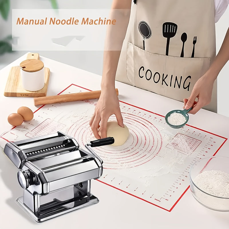 Stainless Steel Manual Noodle Maker with Dual Cutter and Adjustable Thickness