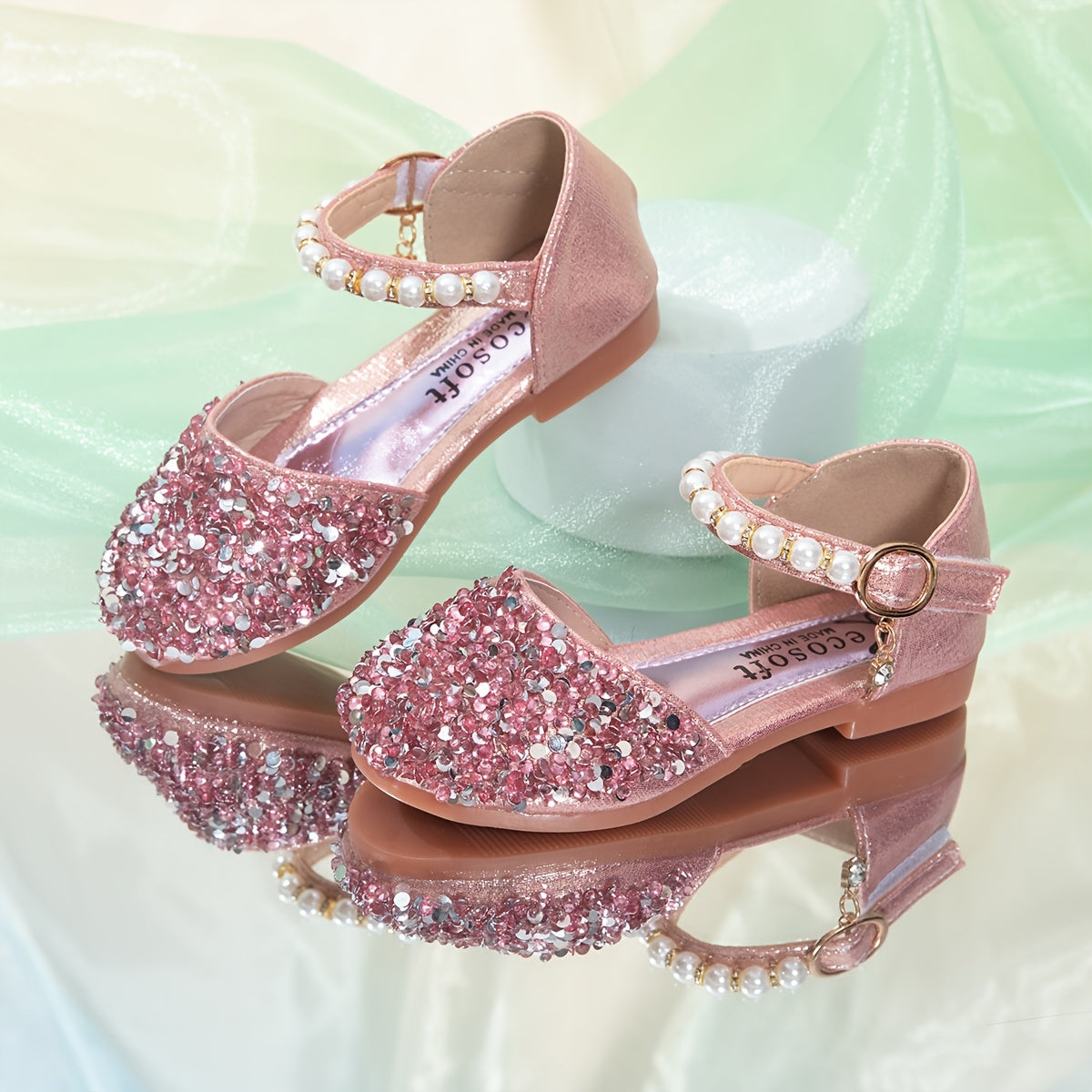 Girls Flat Sandals Glitter Pearl Breathable Lightweight Casual Party Vacation Outdoor